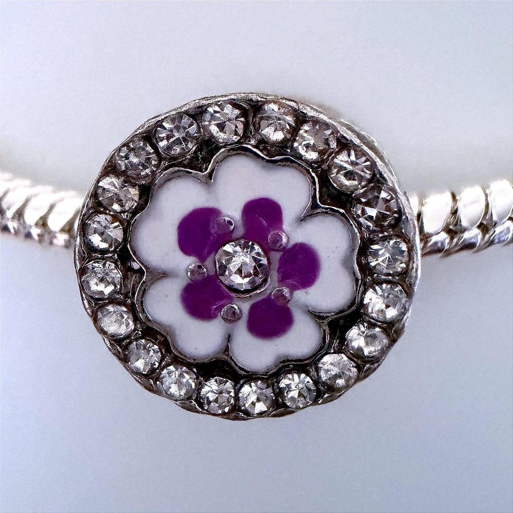 Pandora-like Purple Flower Bead Charm Fits Snake Chain Bracelet